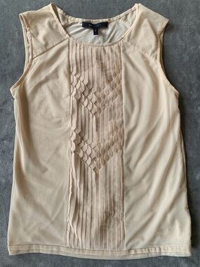 BCBGMaxAzria Tan Pintuck Sleeveless Tank Top